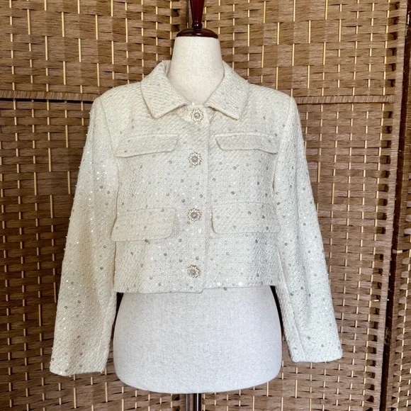 NWT butter yellow Antonio Melani Rita tweed jacket 14 - Picture 2 of 13